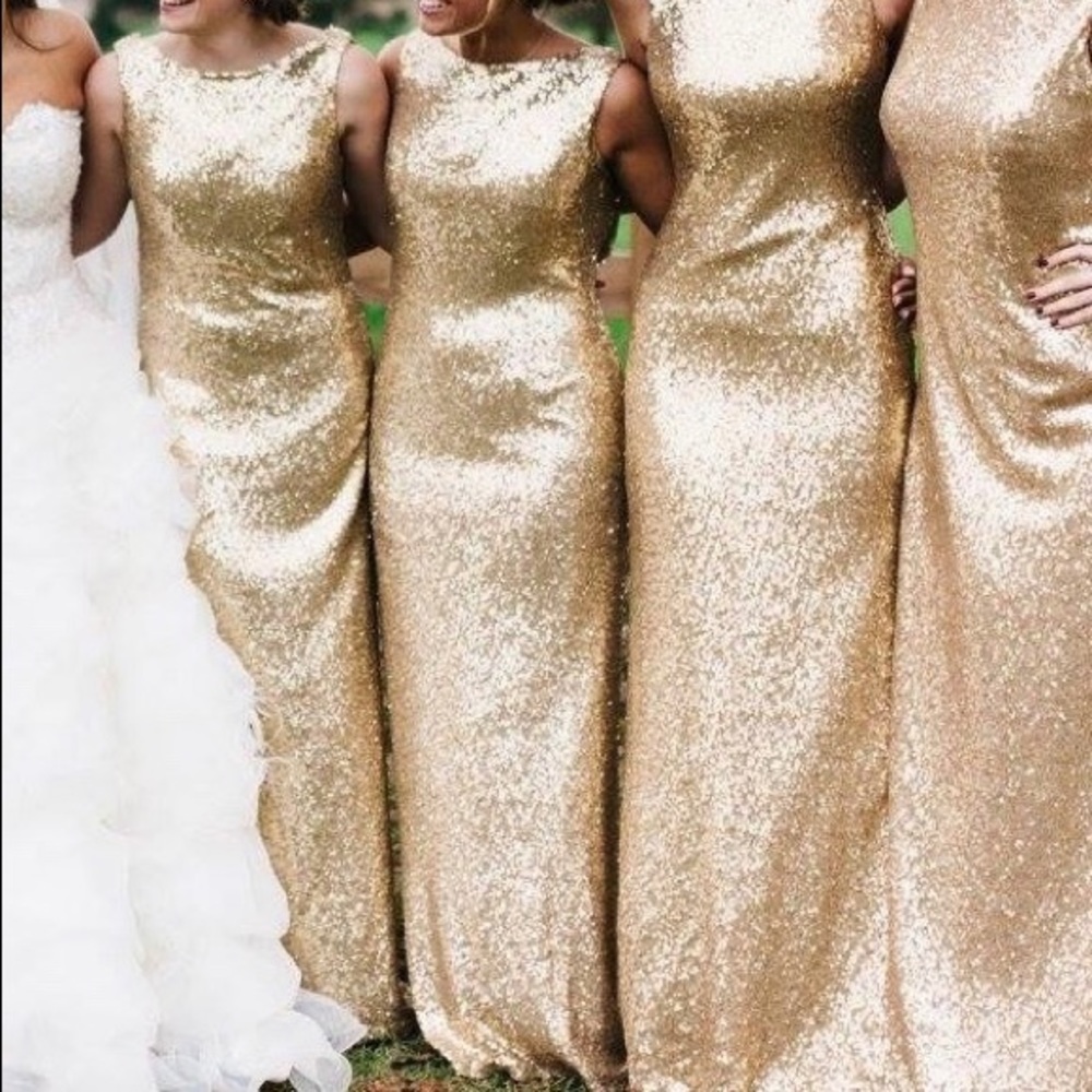 Gold glitter bridesmaid prom gown